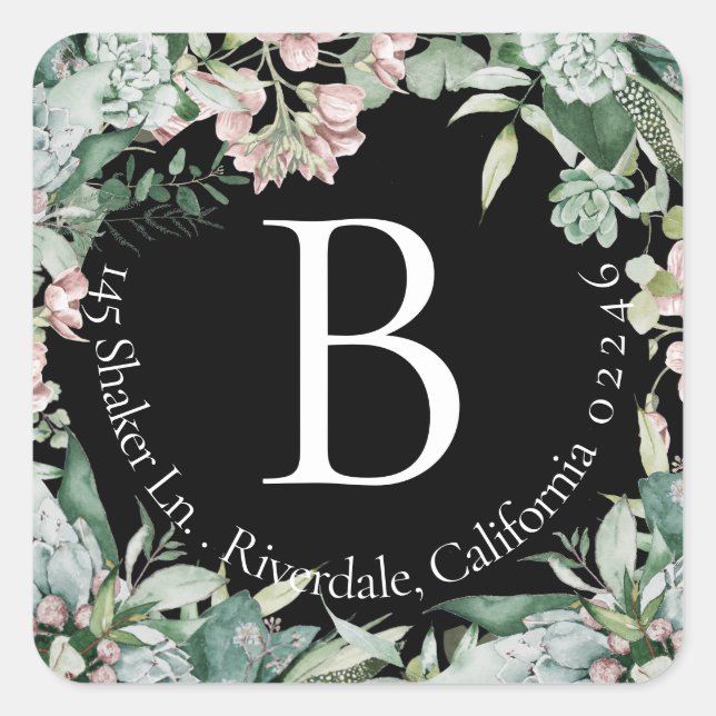 Botanical | Elegant Monogram Return Address Label (Front)