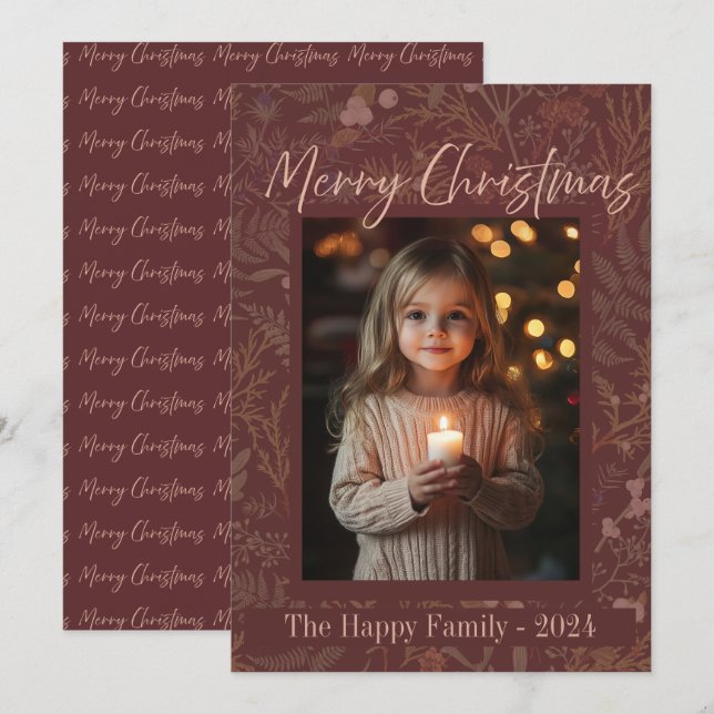 Botanical Elegant Photo Merry Christmas  Holiday Card (Front/Back)
