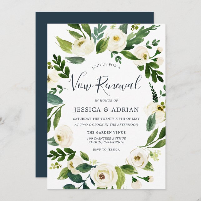 Botanical Elegant Wreath Garden Vow Renewal Invitation (Front/Back)