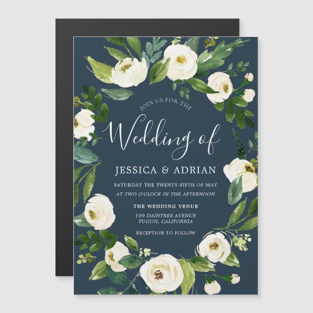 Botanical Elegant Wreath Garden Wedding Magnetic Invitation (Front/Back)