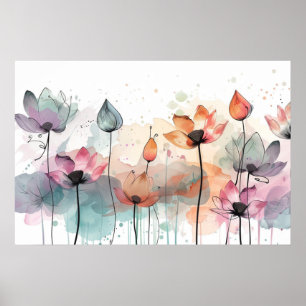 botanical elements abstract floral art poster