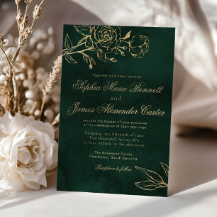 Botanical Emerald ang Gold Elegant Wedding Invitation