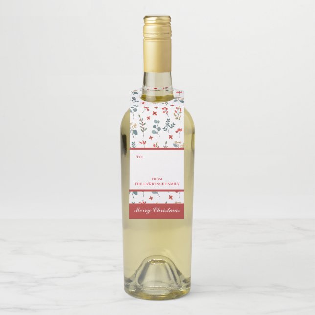 Botanical Eucalyptus Berries Floral Christmas Bottle Tag (On Bottle)
