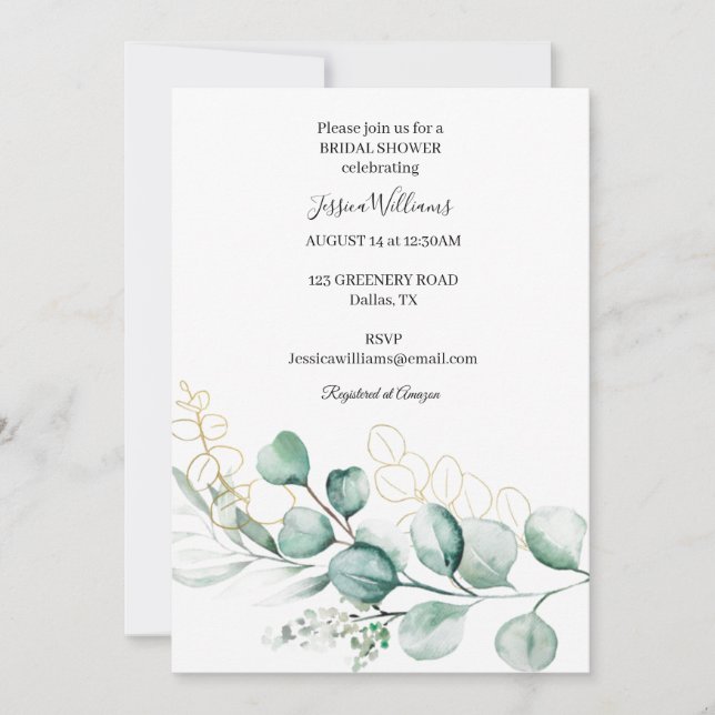 Botanical Eucalyptus Boho Greenery Bridal Shower Invitation (Front)