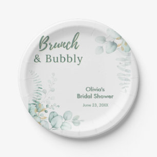 Botanical Eucalyptus Brunch & Bubbly Bridal Shower Paper Plate