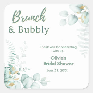 Botanical Eucalyptus Brunch & Bubbly Bridal Shower Square Sticker