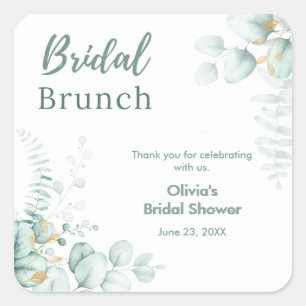 Botanical Eucalyptus Brunch & Bubbly Bridal Shower Square Sticker