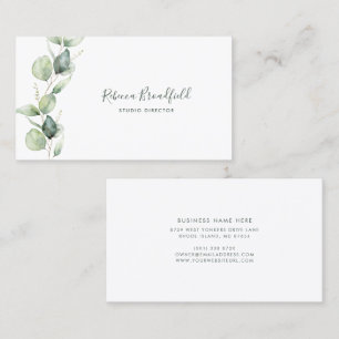 Botanical Eucalyptus Elegant Script Beauty Salon Business Card