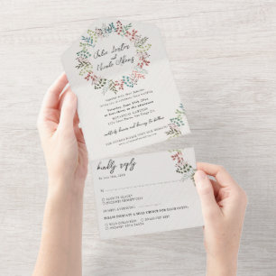 Botanical Eucalyptus Fall Leaf Wreath Wedding All In One Invitation