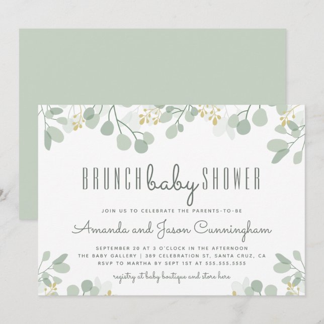 Botanical Eucalyptus Foliage Baby Shower Brunch Invitation (Front/Back)