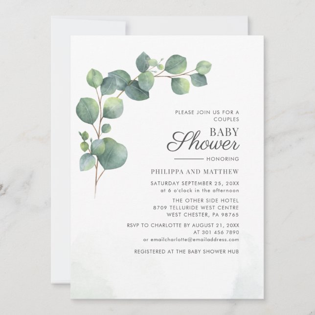 Botanical Eucalyptus Foliage Couples Baby Shower Invitation (Front)