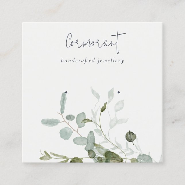 Botanical Eucalyptus Foliage Stud Earring Holder Square Business Card (Front)