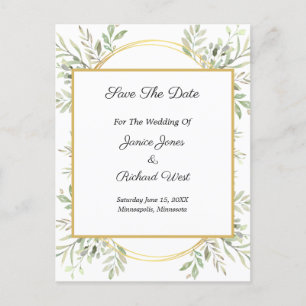 Botanical Eucalyptus Gold Frame Save The Date Postcard