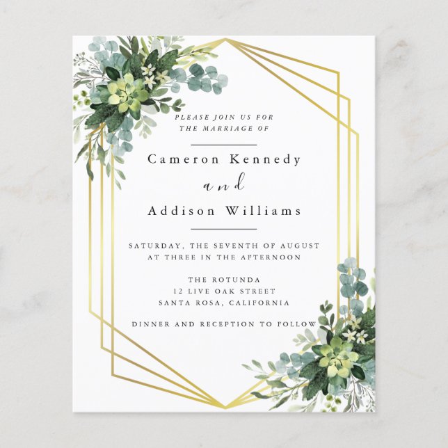 Botanical Eucalyptus Gold Geometric Wedding Flyer (Front)
