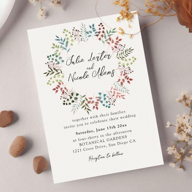 Botanical Eucalyptus Green Leaves Wreath Wedding Invitation (Creator Uploaded)
