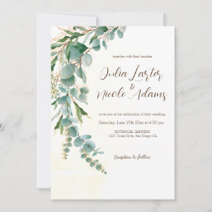 Botanical Eucalyptus Green Leaves Wreath Wedding Invitation