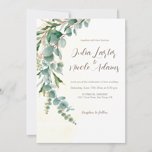 Botanical Eucalyptus Green Leaves Wreath Wedding Invitation (Front)
