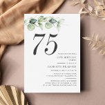 Botanical Eucalyptus Greenery 75th Birthday Invitation<br><div class="desc">Cute and modern, yet elegant 75th birthday party invitations. Featuring a trendy layout and watercolor floral and greenery eucalyptus and pink blush. Perfect for any age birthday party invitation. The template that can be easily edited and the text replaced with your own details by clicking the "Personalise" button. For further...</div>