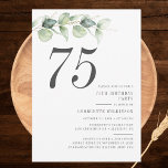 Botanical Eucalyptus Greenery 75th Birthday Invitation<br><div class="desc">Cute and modern, yet elegant 75th birthday party invitations. Featuring a trendy layout and watercolor floral and greenery eucalyptus and pink blush. Perfect for any age birthday party invitation. The template that can be easily edited and the text replaced with your own details by clicking the "Personalise" button. For further...</div>