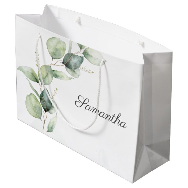 Botanical Eucalyptus Greenery Baby Shower Large Gift Bag (Back Angled)