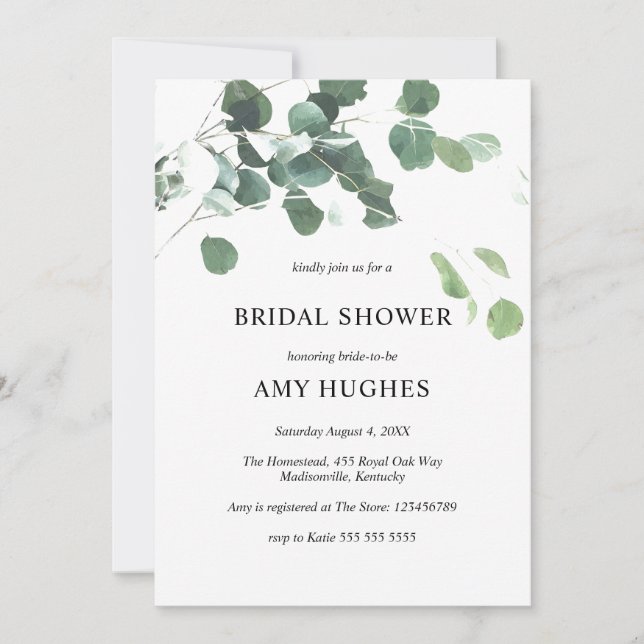 Botanical Eucalyptus Greenery Bridal Shower Invitation (Front)