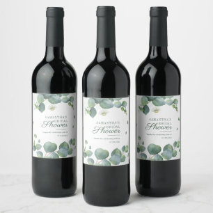 Botanical Eucalyptus Greenery Bridal Shower Wine Label