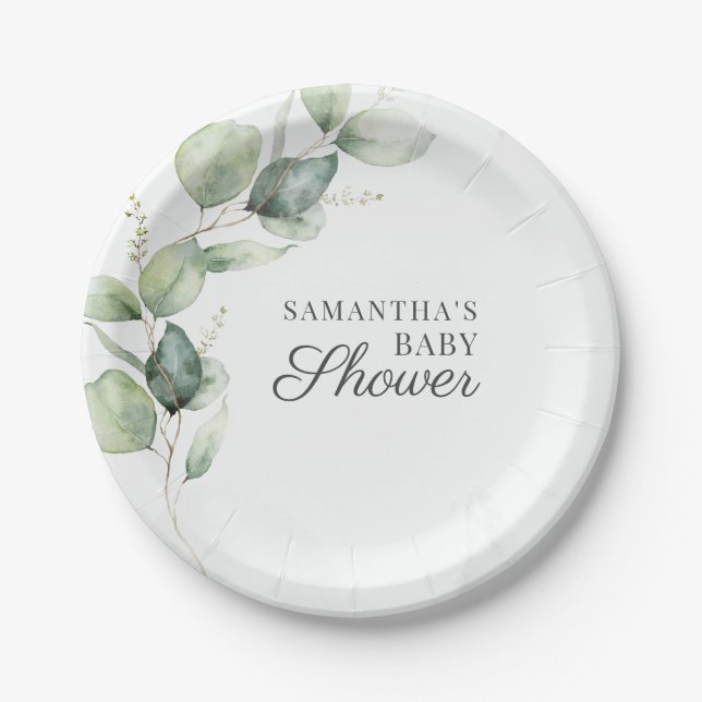 Botanical Eucalyptus Greenery Couples Baby Shower Paper Plate (Front)
