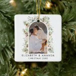 Botanical Eucalyptus Greenery Custom Christmas Ceramic Ornament<br><div class="desc">Elevate your holiday decor with our "Botanical Eucalyptus Greenery Custom Christmas Ceramic Ornament." Inspired by the charm of cottagecore aesthetics, this ornament features a botanical watercolor wreath and a minimalist foliage wreath, bringing timeless elegance to your Christmas tree. You can personalise it with your favourite photo, making it a cherished...</div>