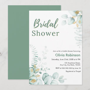 Botanical Eucalyptus Greenery Gold Bridal Shower Invitation