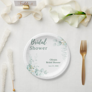 Botanical Eucalyptus Greenery Gold Bridal Shower Paper Plate