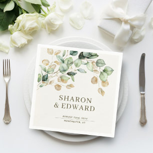 Botanical Eucalyptus Greenery & Gold Chic Wedding Napkin