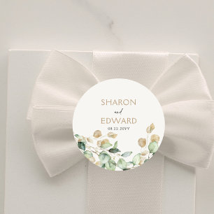 Botanical Eucalyptus Greenery Personalized Wedding Classic Round Sticker
