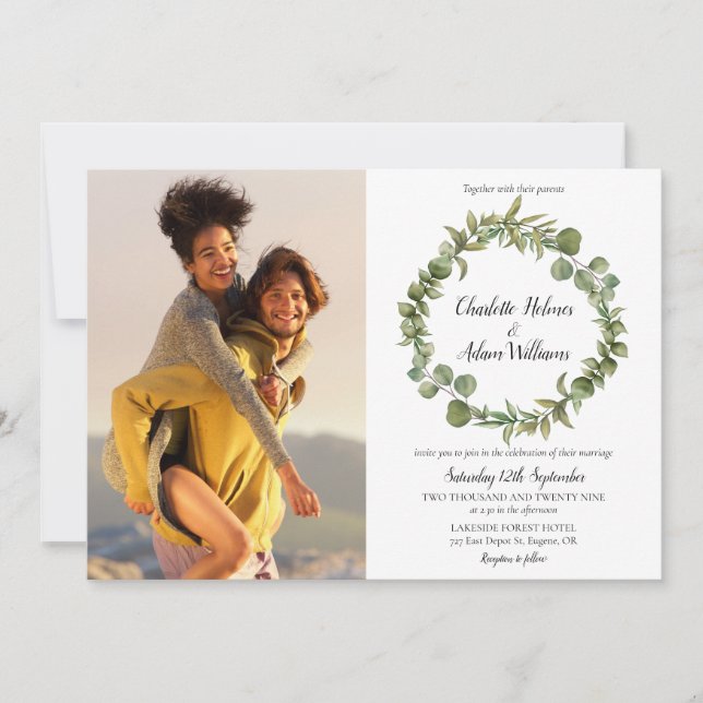 Botanical Eucalyptus Greenery Photos Wedding Invitation (Front)