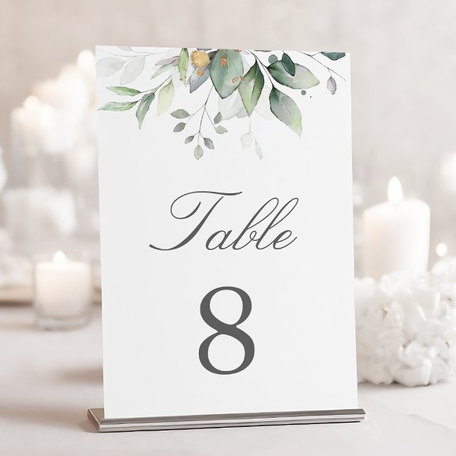 Botanical Eucalyptus Greenery Watercolor Elegant  Table Number (Creator Uploaded)