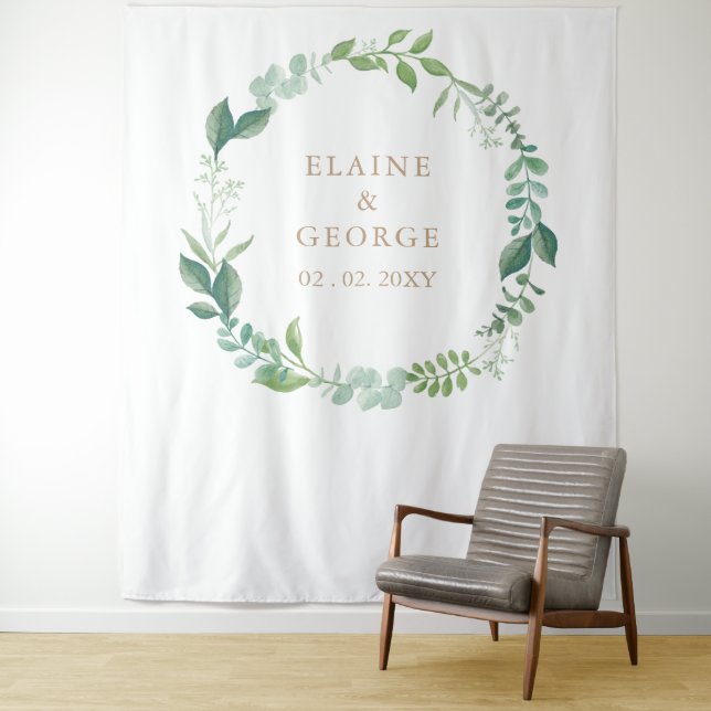 Botanical Eucalyptus Greenery Wedding Backdrop Tapestry (In Situ)