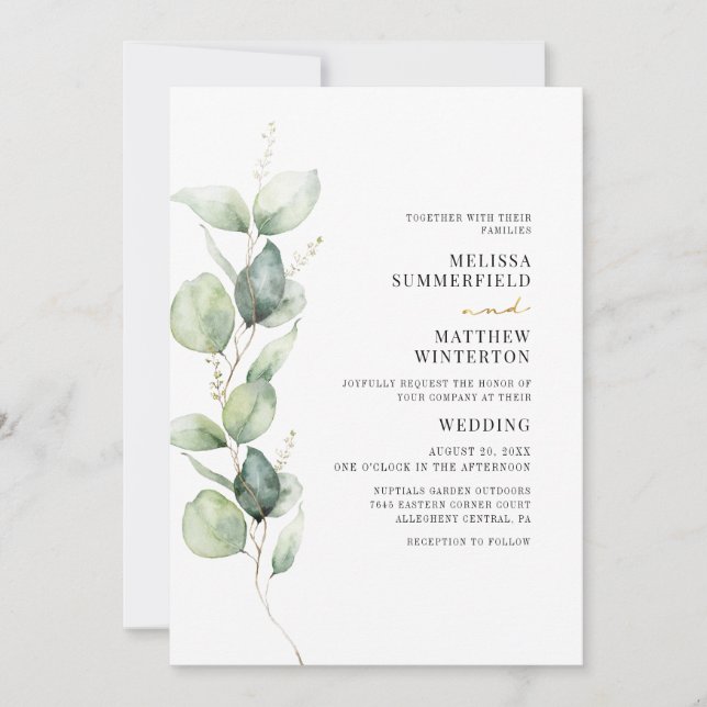 Botanical Eucalyptus Greenery Wedding Invitation (Front)