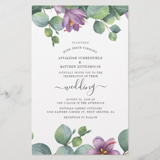 Botanical Eucalyptus Greenery Wedding Invitation Stationery (Front)