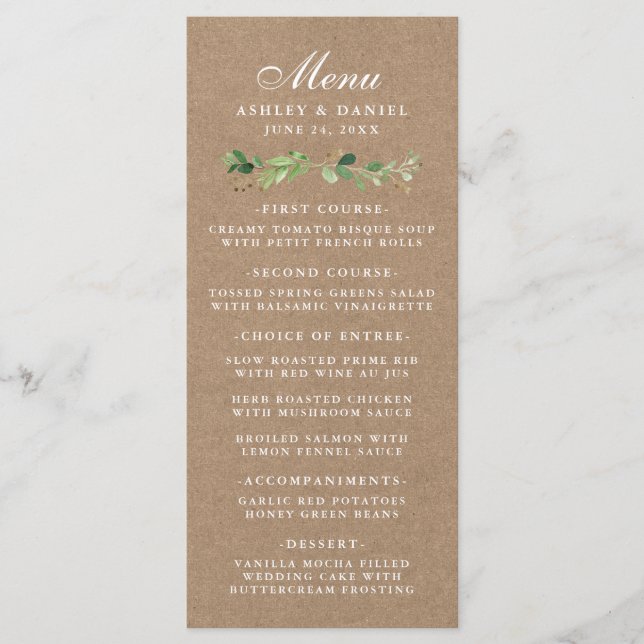 Botanical Eucalyptus Greenery Wedding Kraft Menu (Front)