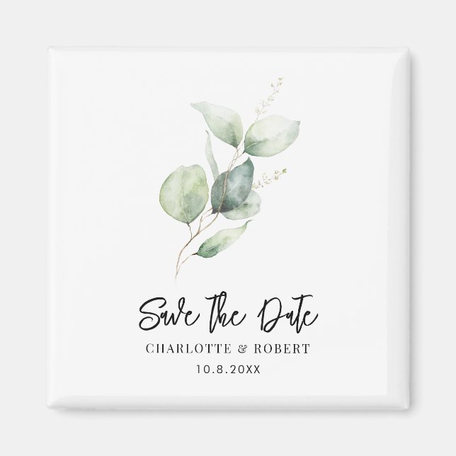 Botanical Eucalyptus Keepsake Save the Date Magnet (Front)