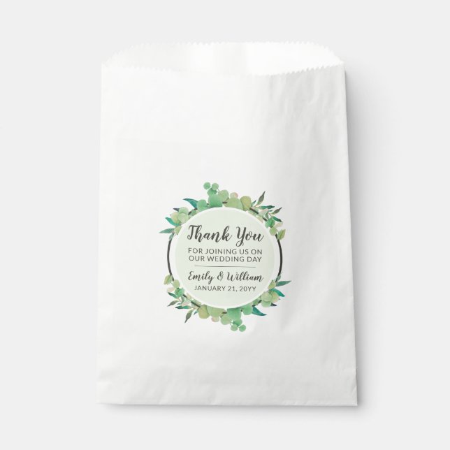 Botanical Eucalyptus Leaf Custom Wedding Thank You Favour Bags (Front)