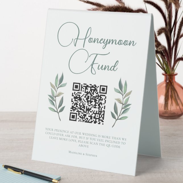 Botanical Eucalyptus Leaf Wedding Honeymoon Fund (In SItu (Table))