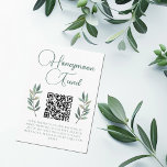 Botanical Eucalyptus Leaf Wedding Honeymoon Fund Enclosure Card<br><div class="desc">A simply elegant green calligraphy script with two watercolor eucalyptus leaves on either side to decorate this beautiful,  minimalist fall wedding honeymoon fund enclosure card. Lovely modern wedding invitation insert cards with your website QR code for a garden occasion at night.</div>