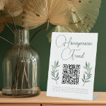 Botanical Eucalyptus Leaf Wedding Honeymoon Fund Pedestal Sign<br><div class="desc">A simply elegant green calligraphy script with two watercolor eucalyptus leaves on either side to decorate this beautiful,  minimalist fall wedding honeymoon fund pedestal sign. Lovely modern wedding signage with your website QR code for a garden occasion at night.</div>