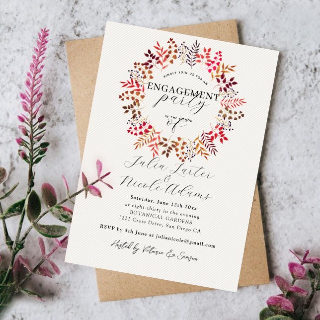 Botanical Eucalyptus Leaf Wreath Engagement Party Invitation (Creator Uploaded)