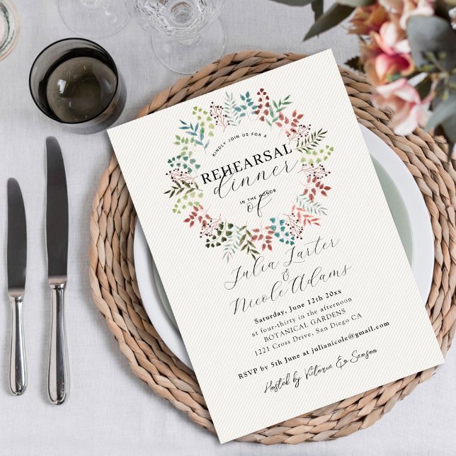 Botanical Eucalyptus Leaf Wreath Rehearsal Dinner Invitation (Creator Uploaded)