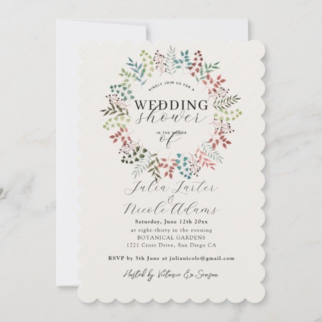 Botanical Eucalyptus Leaf Wreath Wedding Shower Invitation (Front)