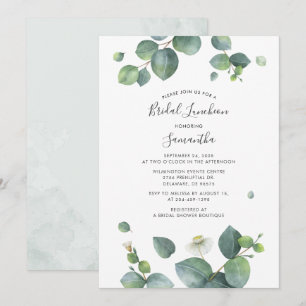 Botanical Eucalyptus Leaves Bridal Luncheon Invitation