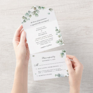 Botanical Eucalyptus Leaves Greenery Wedding All In One Invitation