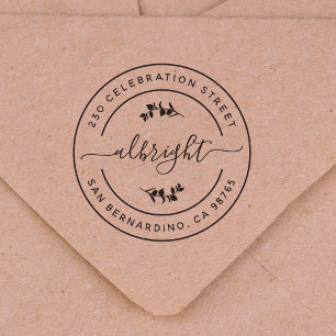 Botanical Eucalyptus Leaves Round Return Address Rubber Stamp