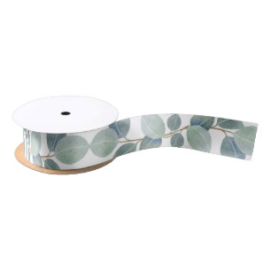 Botanical Eucalyptus Leaves  Satin Ribbon